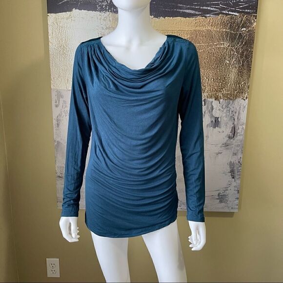 Mexx Teal Cowl Neck Long Sleeved Top with Ruching - Picture 2 of 6